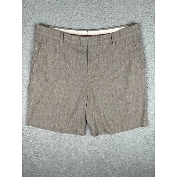 Tiger Woods Collection Golf Shorts Mens 36 Gray Plaid Stretch Performance Rayon - Picture 1 of 12